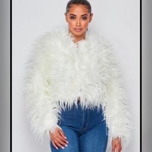 Women's White Faux Fur Top Sz S